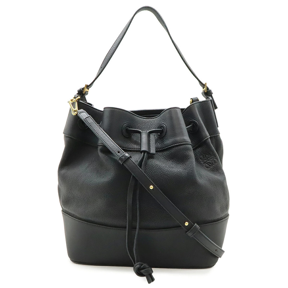 Loewe Midnight Bucket Shoulder Bag Handbag Drawstring Leather Black